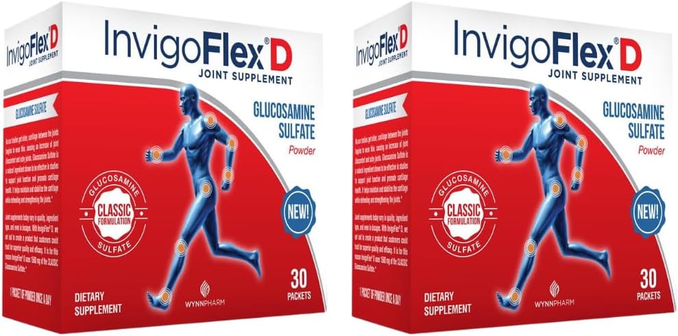 INVIGOFLEX 1500mg proszek z siarczanu glukozaminy (Formulacja klasyczna) - suplement wspólny Premium dla Knees, Hands, Back i Hip Support D: siarczan glukozaminy, pakiety - 60 pakietów