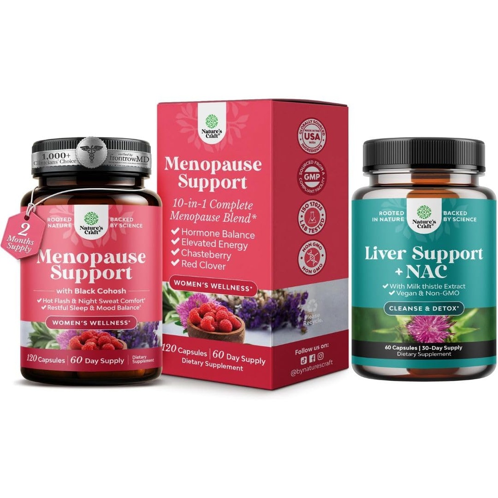 Zestaw całkowitego suplementu menopauzy z Dong Quai Vitex Chaste Berry & Black Cohosh dla naturalnego wsparcia hormonu i wsparcia wątroby NAC Suplement z cieście mleka do detox i naprawy wątroby
