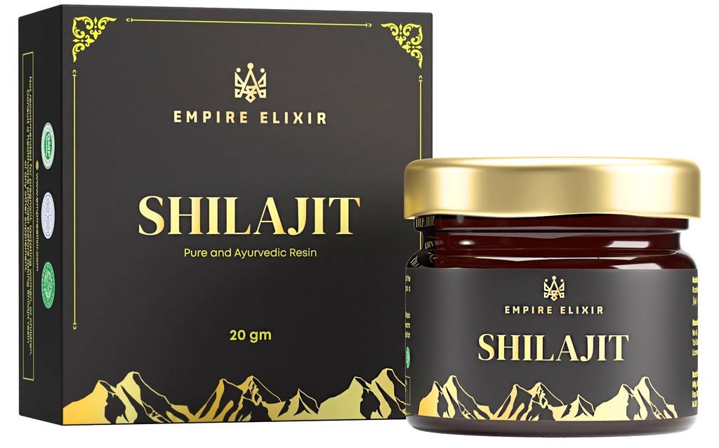 Shilajit Resin Pure Himalayan 20g Jar - przez Empire Elixir High Potency Gold Grade dla mężczyzn i kobiet 124; Natural Mineral Supplement Agreement 124; Energy Boost & Immune Support, 75% Kwas Fulvic