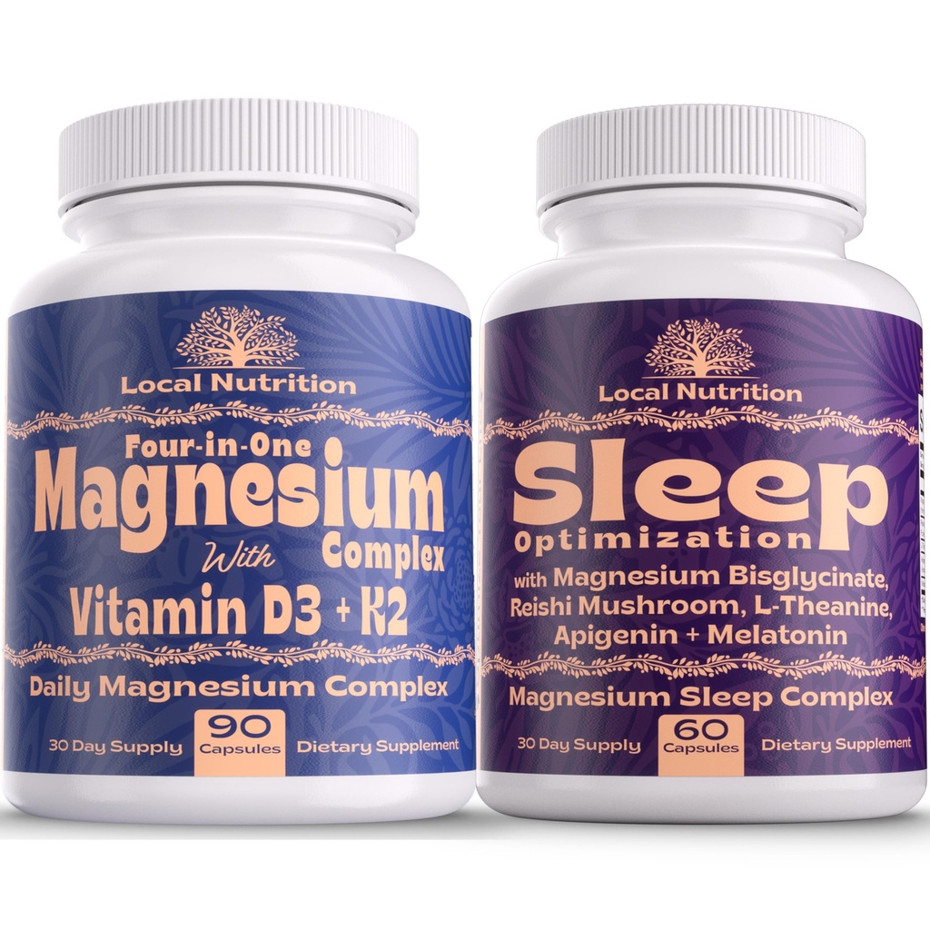 Natural Sleep Aid Magnez Complex Bundle - Premium Sleep Supplement Supplement i Magnezu Supply - jeden miesiąc dostaw, Made in USA