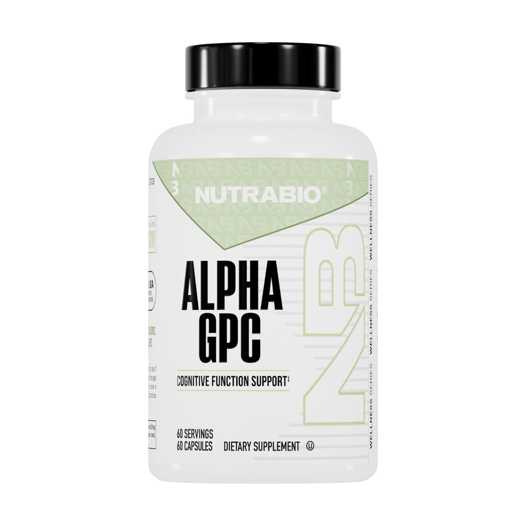 NutraBio Alpha GPC, Wsparcie Mózgu i Ulepszona Funkcja Pamięci, 300mg - 60 Kapsułki roślinne