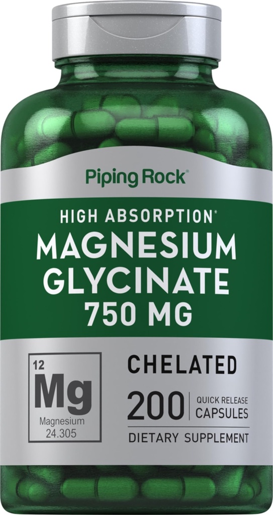 Pining Rock Magnezu Glicynian Kapsułki 124; 750mg 124; 200 Pili 124; Chelated Supplement Supplement 124; Wysoka absorpcja 124; Non-GMO i Gluten Free