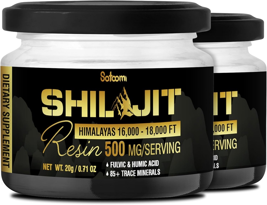 Shilajit Pure Himalayan Organic z kwasem Fulvic, kwasem Humic i 85 + Minerały śladowe - Wsparcie dla produkcji energii, układu immunologicznego i zdrowia kognitywnego - 2Packs 20g dla 80 Służenia