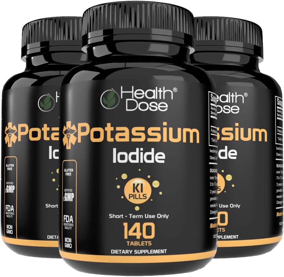 Dawka lecznicza Potas + jodek (KI) Tabletki - 130mg 140 Tabletki - dla wsparcia dla tarczycy, Metabolizm komórkowy i równowagi elektrolitowej - Nie-GMO, GMP - bez gluteny, Certyfikowany pakiet 3