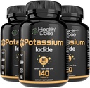 Dawka lecznicza Potas + jodek (KI) Tabletki - 130mg 140 Tabletki - dla wsparcia dla tarczycy, Metabolizm komórkowy i równowagi elektrolitowej - Nie-GMO, GMP - bez gluteny, Certyfikowany pakiet 3