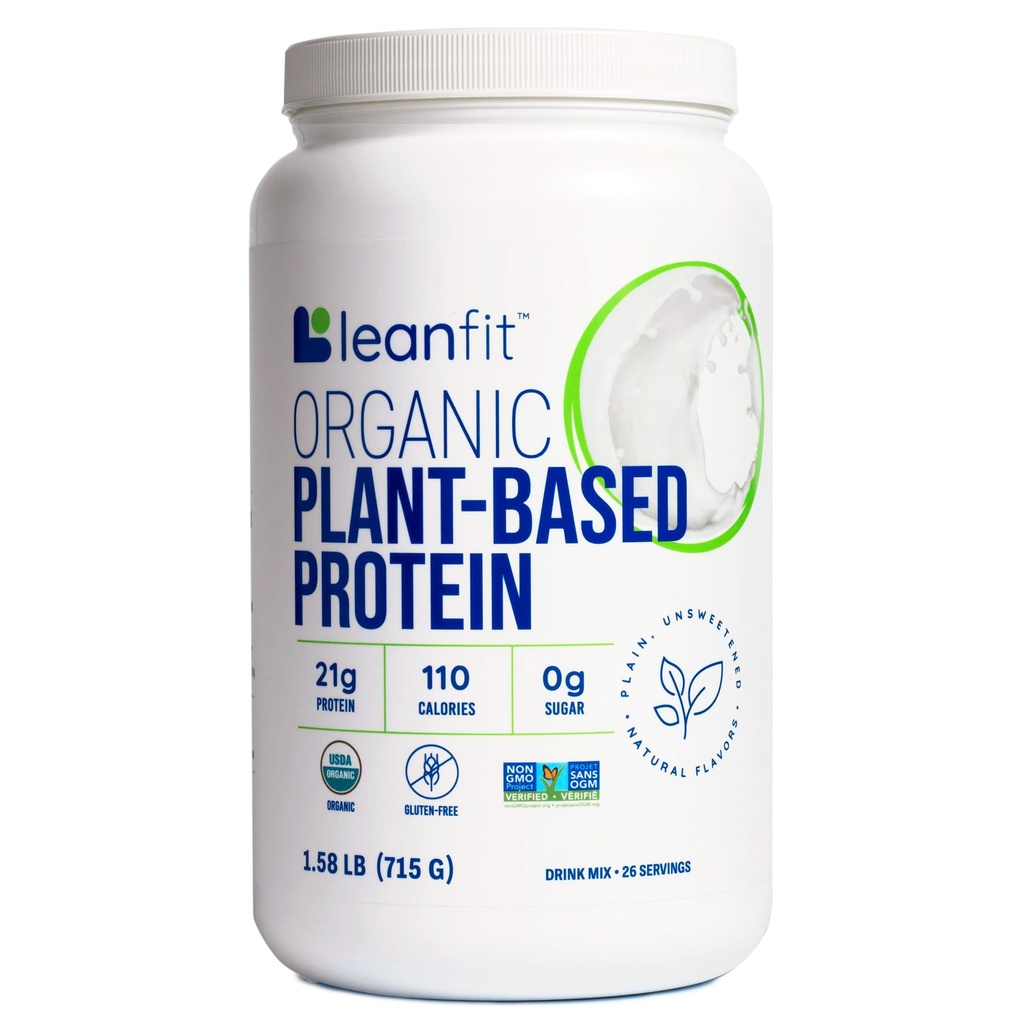 LeanFit Organic Plant- Białko oparte, Unflavored, 21g białka wegańskiego, 26 Służenia, 1.58 Funt (715g) Tub, Niskie Calorie, Soy- Free, Gluten- Free, Laktoza Free, Sugar- Free, Non-GMO