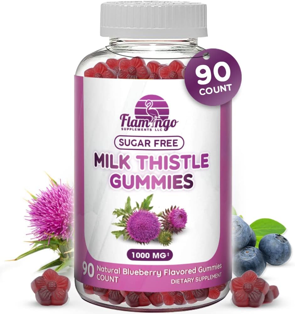 Milk Thistle Gummies- Natural Flavored, Sugar-Free Milk Thistle 1000mg Extract - Detox wątroby, Wsparcie, Renew Cleanse. Delicious Alternatywa dla Kapsułki Milk- Thistle, Power, lub Tea - 90 Count