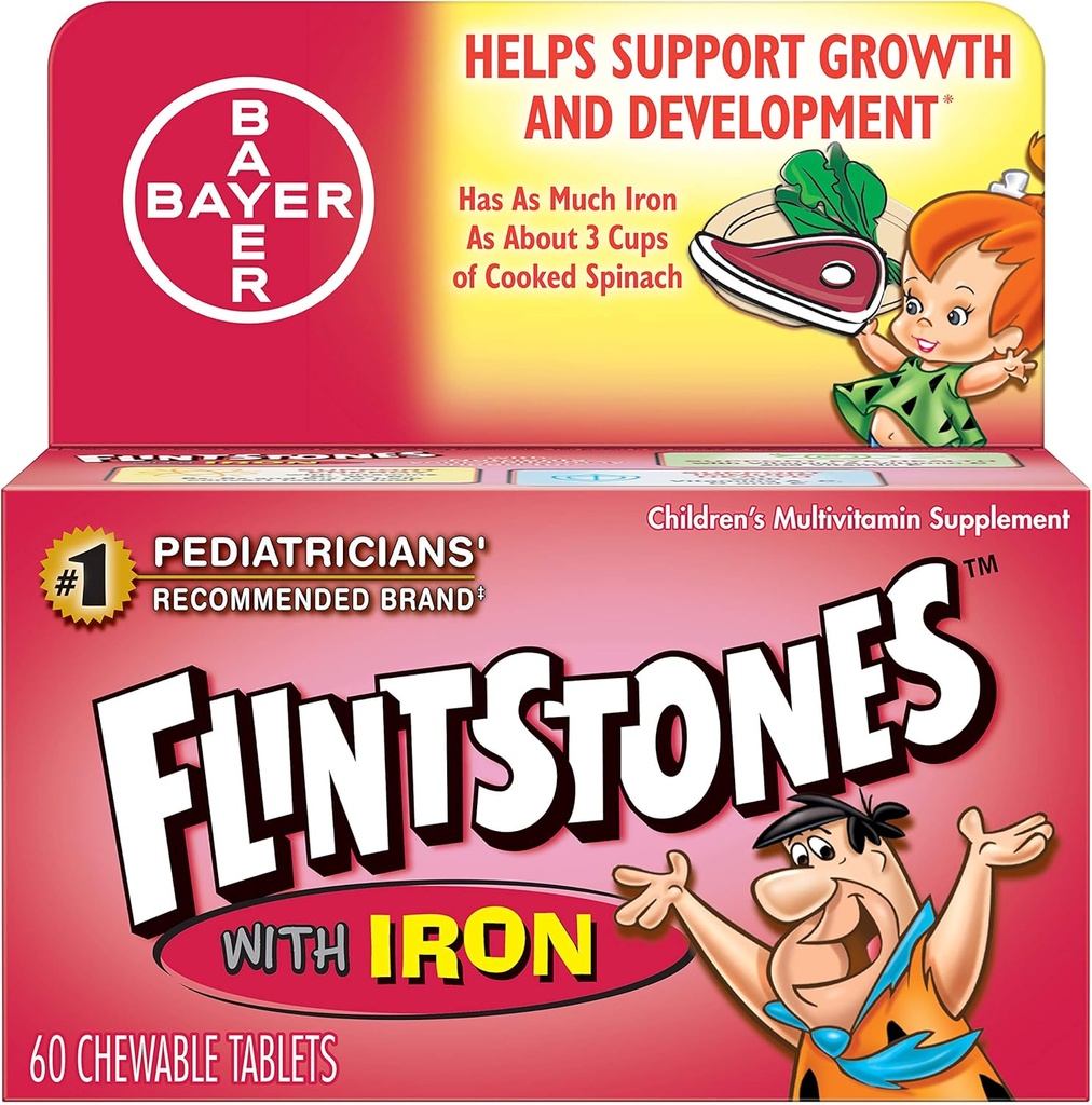 Flintstones Multivitamine Plus Żelazne tabletki do żucia, 60- Count (Opakowanie po 3)