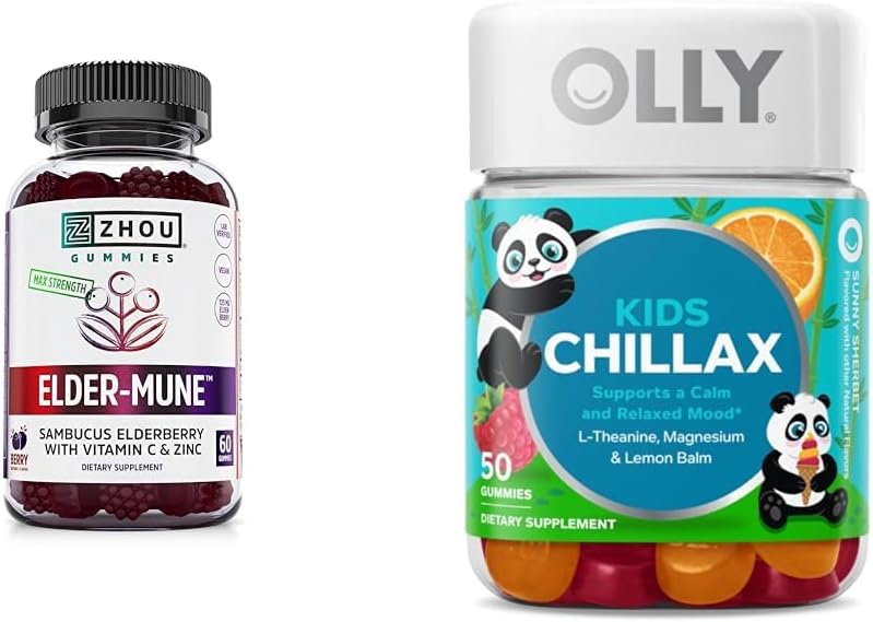 Zhou Nutrition Elderberry Gummies 60 Count & OLLY Kids Magnezu Gummies 50 Count Immune & Calm Support