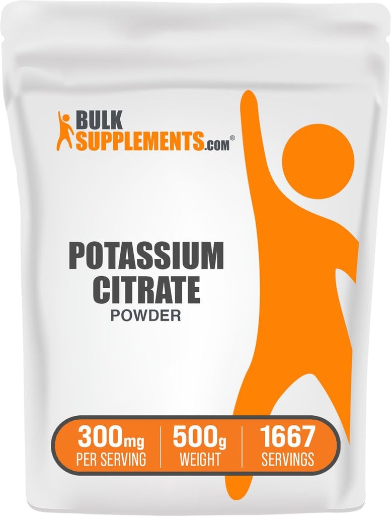 BulkSupplements.com Potasu Citrate Powder - do Hydration Supplement, Suplement mineralny, Potasu 99mg - Bez glutenu, 300mg na jedną porcję, 500g (1,1 lbs) (Opakowanie po 1)