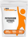 BulkSupplements.com Potasu Citrate Powder - do Hydration Supplement, Suplement mineralny, Potasu 99mg - Bez glutenu, 300mg na jedną porcję, 500g (1,1 lbs) (Opakowanie po 1)