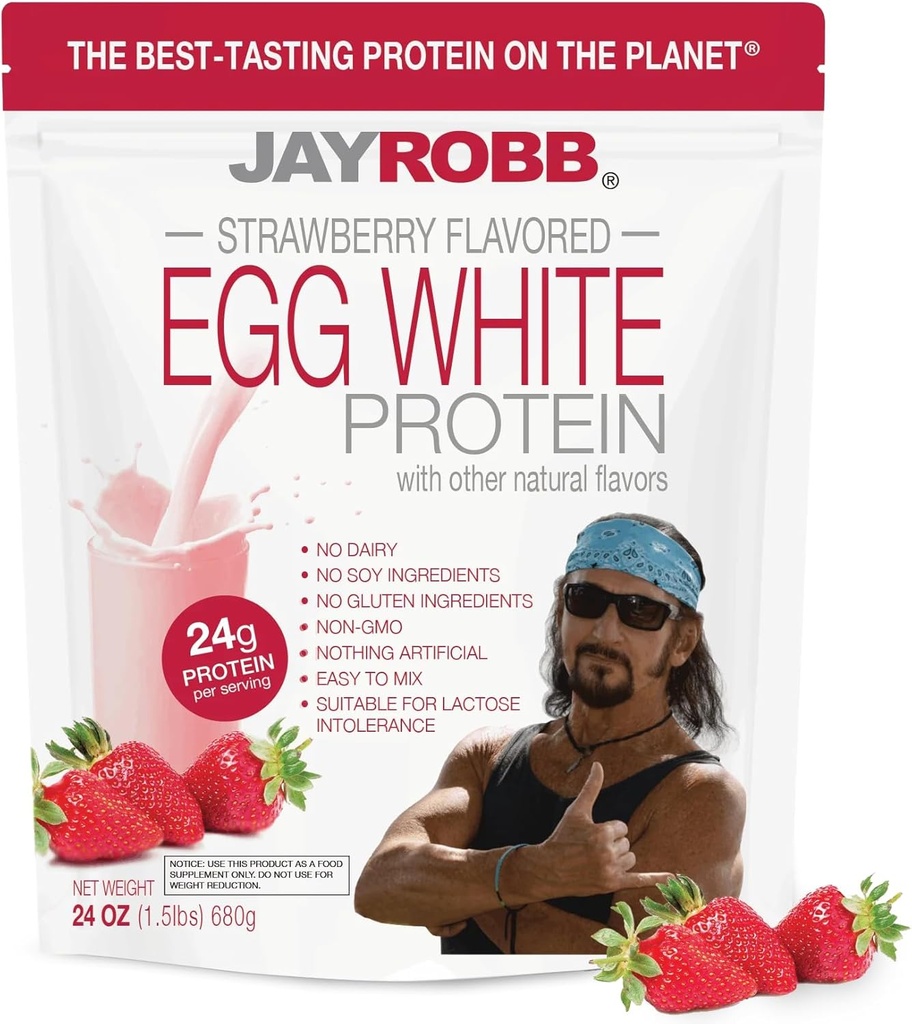 JAYROBB Strawberry Egg White Protein 24 oz, 1.5 Pound Bag