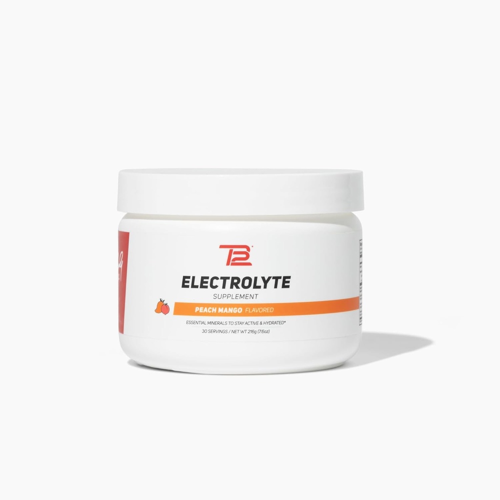 TB12 Proszek elektrolitowy Peach Mango - Mineral- bogaty Proszek elektrolitowy do szybkiego nawadniania Tom Brady - Naturalny, Niski cukier, Wegan, Gluten- Free, Łatwy do wymieszania - 30 Słupki (1 słoik)