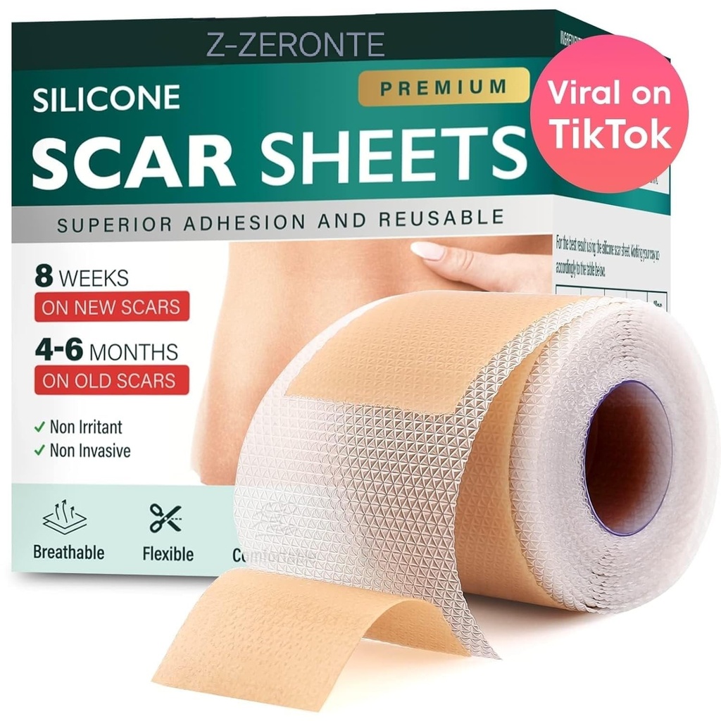 Sylikonowe arkusze z blizną, silikonowa taśma z blizną (1,6 "x 120" Roll- 3M), wielokrotne i skuteczne arkusze z blizną, silikonowe arkusze z blizną do chirurgicznych skrzynek, Kloid do gojenia, sekcja C-, Tuck