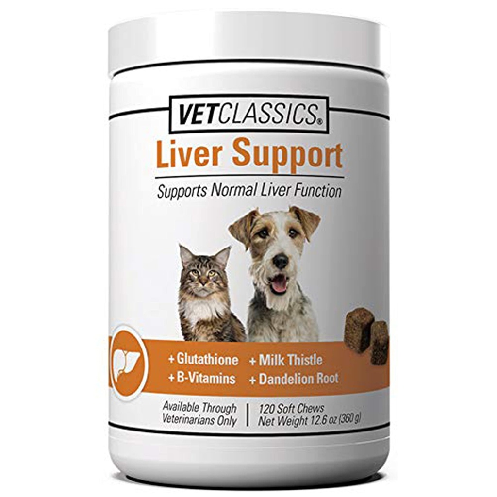 Vet Classics Liver Support Pet Supplement Health for Dogs, Cats - Funkcje wątroby - B- Vitamin, Glutathione, Milk Tistle - Soft Tablets, Chews - 120 Soft Chews