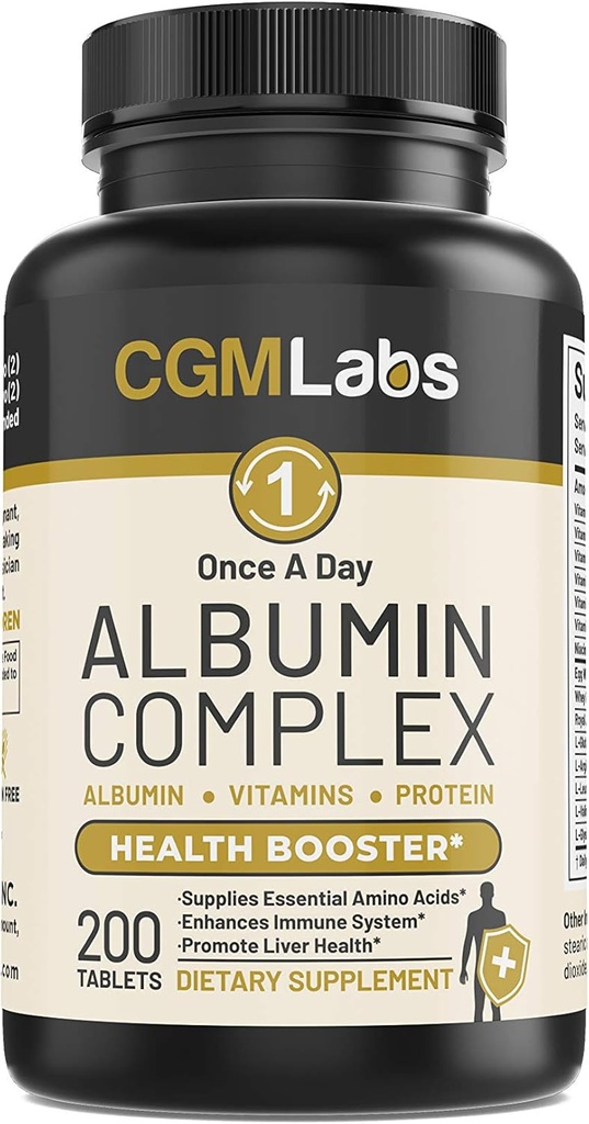 Raz dziennie Albumina Complex - Jajko Białej Albuminy, Białko serwatki, Królewska galaretka, Esential Amino Acids - 200Tablets