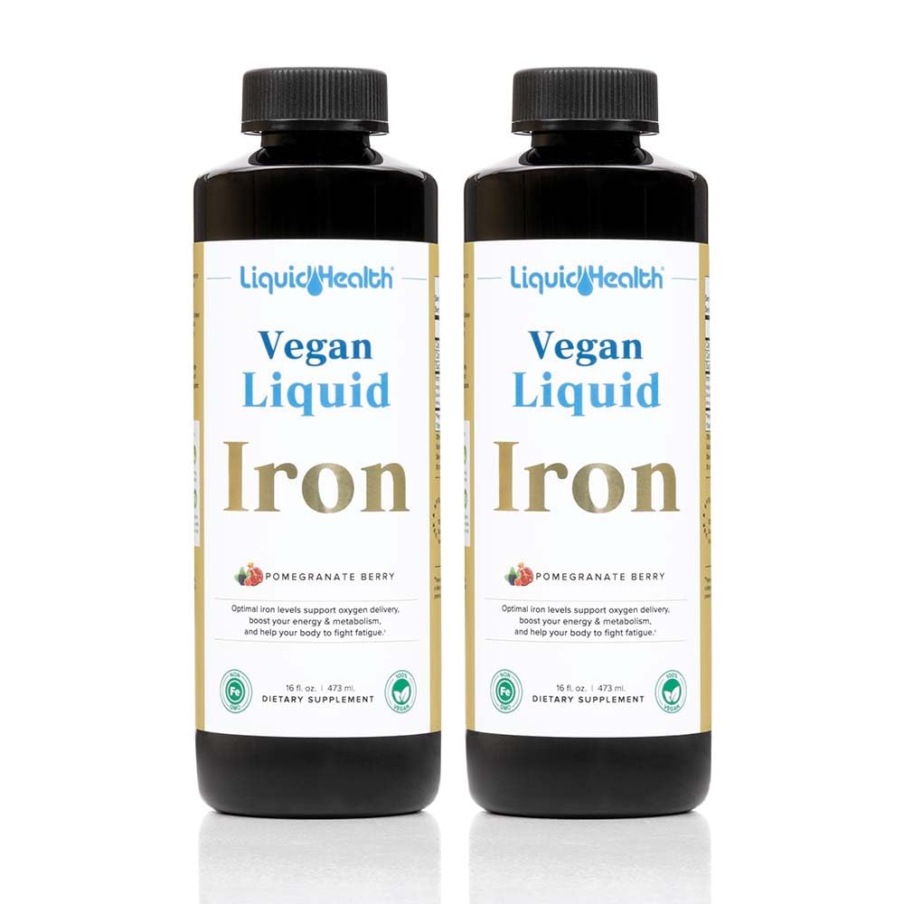 LiquidHEALTH Wegan płynny suplement żelaza z Sunactive & Ferrochel Fe - Natural Energy, System immunologiczny & Wsparcie Metaboliczne, Zwiększenie klarowności psychicznej, Prenatal / postnatal - USA Made, Non-GMO (2 Pack)