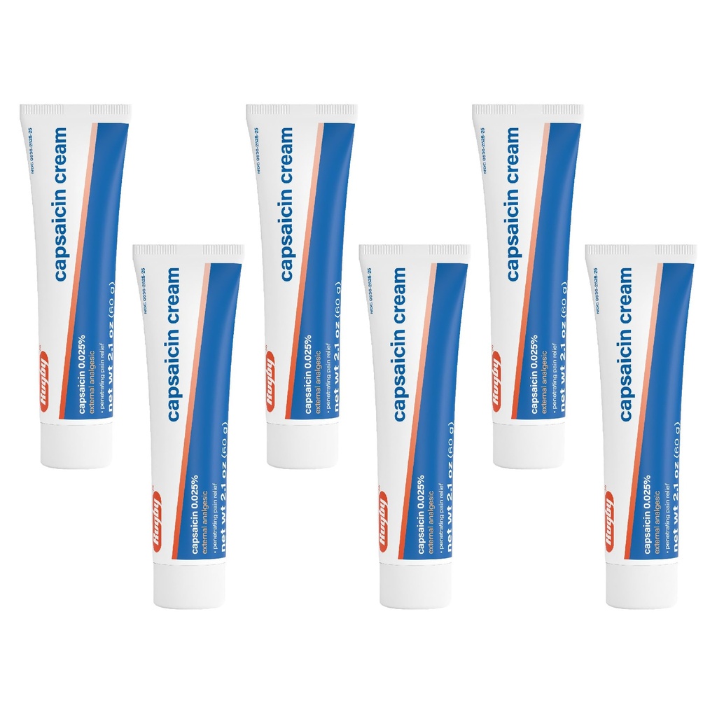Rugby Capsaicin 0,025% Krem do uśmierzania bólu - 2,1 Oz (60g) (6 opakowań)