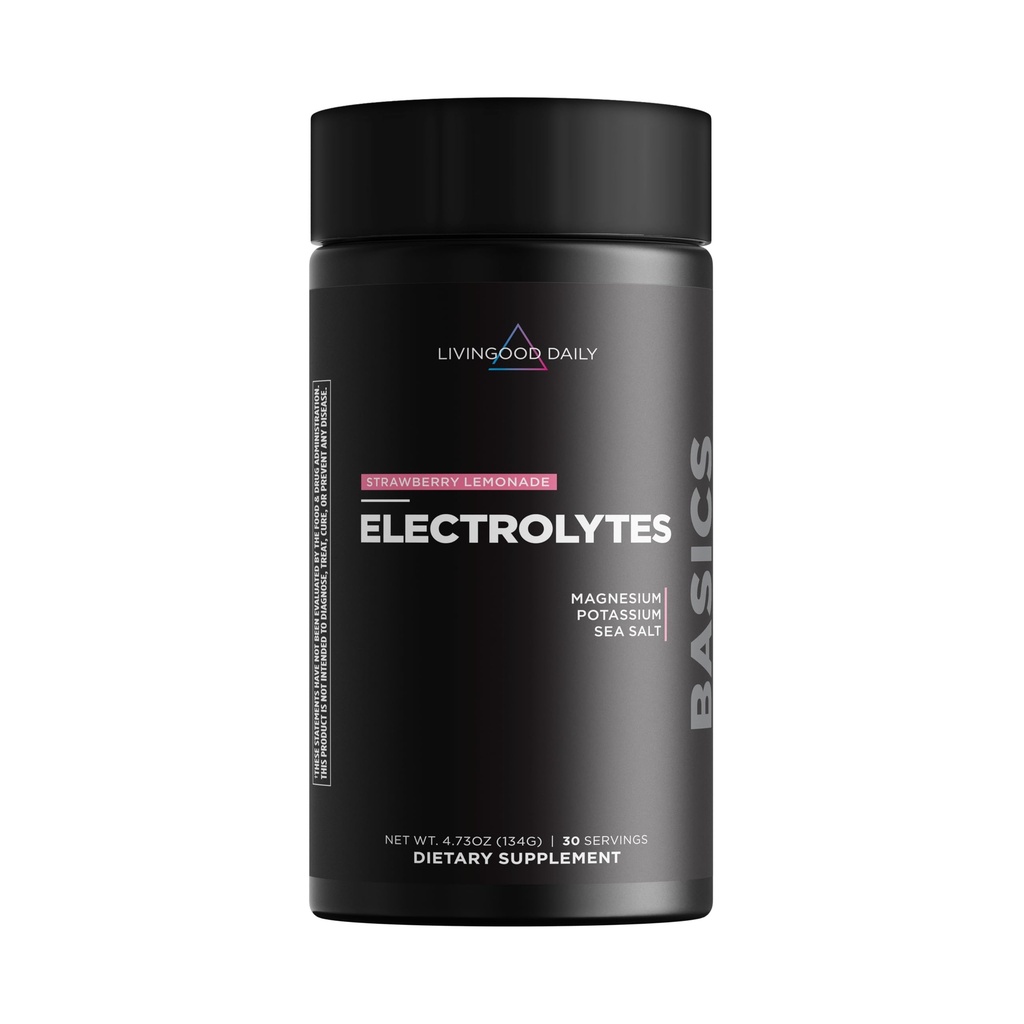 Livingood Daily Electrolytes Powder, Electrolytes Hydration Drink Mix z witaminą C, Magnezu, Tauryny i soli morskiej, Suplement Electrolyte for Energy & Hydration, Keto, Lemoniada truskawkowa, 30 Srvgs