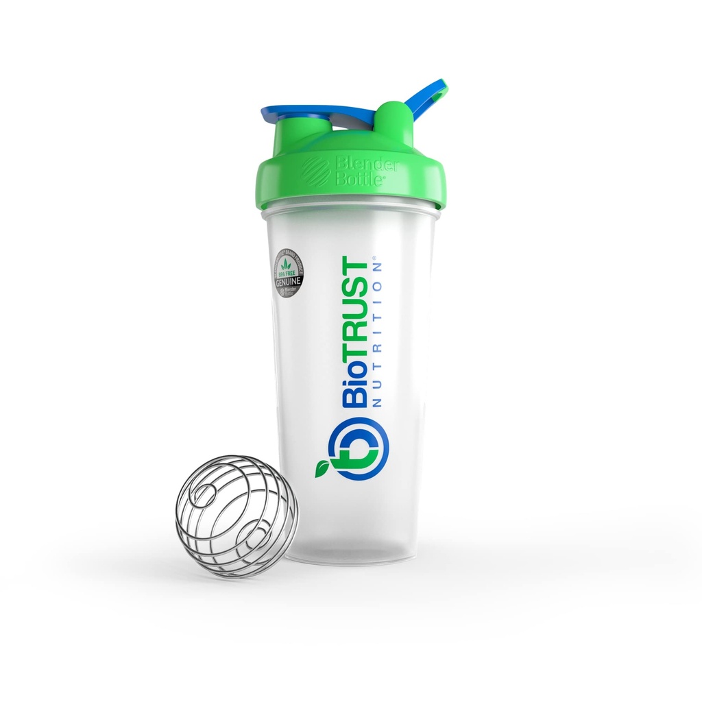 BiTRUST BlenderBottle Classic Shaker Butelka, 28- Ounce z pętlą, Clear / Green