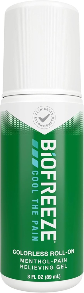Biofreeze Roll on Pain Relief dla Knee, Neck, Hip, Joint, Shoulder, & Simple Backpache, Artreatre Pain Reliever, Cooling Sore Muscle Relief, FSA Kwalifikujące, Menthol Gel 3 Fl Oz