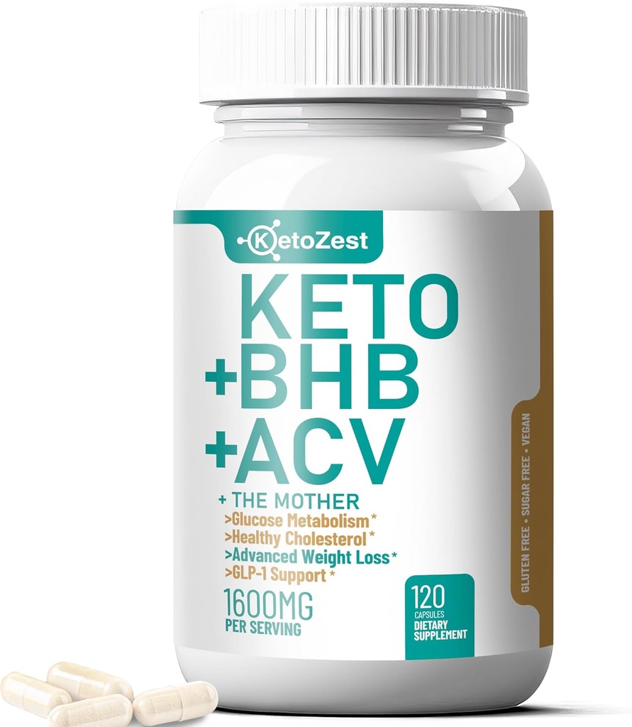 Keto ACV BHB kapsułki 1600mg do zaawansowanej utraty masy ciała i oparzenia tłuszczu brzucha - organiczny jabłkowy cydr z Matką Ketones Vegan suplement - z witaminą D3 cynku chrom dla mężczyzn