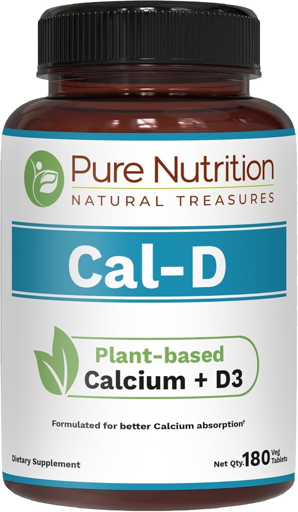 Pure Nutrition Cal D - Wapń bazujący na roślinach z VIT D3 K2 & Magnezu 124; 180 Tab