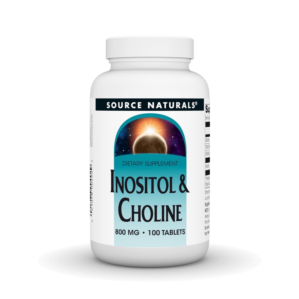 Źródło Naturals Inositol & Cholina 800 mg Wspomaga Zdrowe Nerwy Funkcje - 100 tabletek