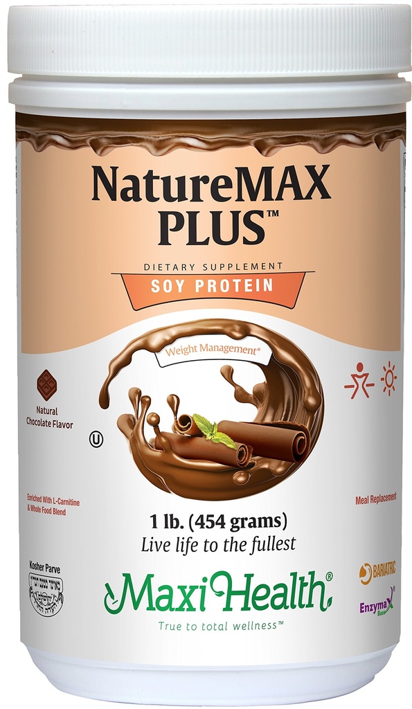 Maxi- Health NatureMAX Plus Energy Support Drink Soy Protein Powder - Sugar Free Diet Supplement - 20 g białka na serwowanie - Naturalny aromat czekoladowy - Kosher Witamina - 1lb