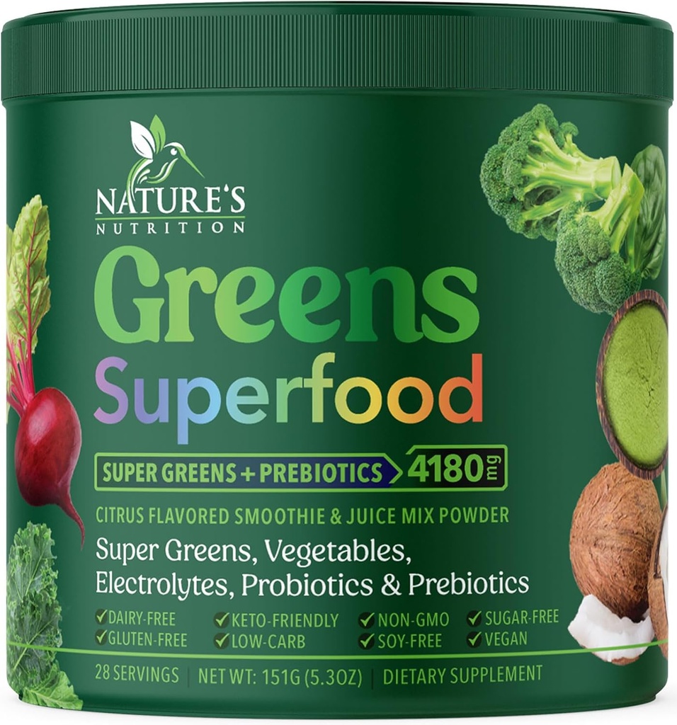 Zielony proszek Superfood - Premium Organic Super Zielone Sok w proszku - Pakowane z probiotyki, Trawa pszenna, Enzymy, Spirulina, Chlorella dla Digestive & Gut Zdrowie, Smoothie Drink Mix - 28 Słupki