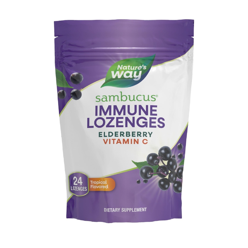 Nature 's Way Sambucus immunologiczne Lozenges, Witamina C o wysokiej mocy, Elderberry, 24 Tropical Flavored Lozenges (Packaging May Vary)