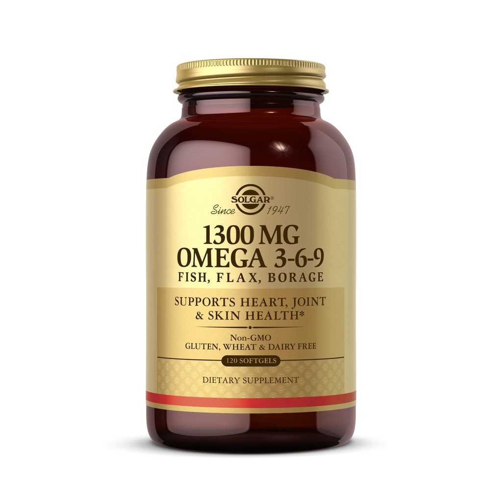 Solgar 1300 mg Omega 3- 6- 9, 120 Softgels - Fish Oil Supplement - Support for Joint & Skin Health - Zawiera nasiona lniane & Borage - Zawiera EPA & DHA Omega 3 Kwasy tłuszczowe - 40 Służb