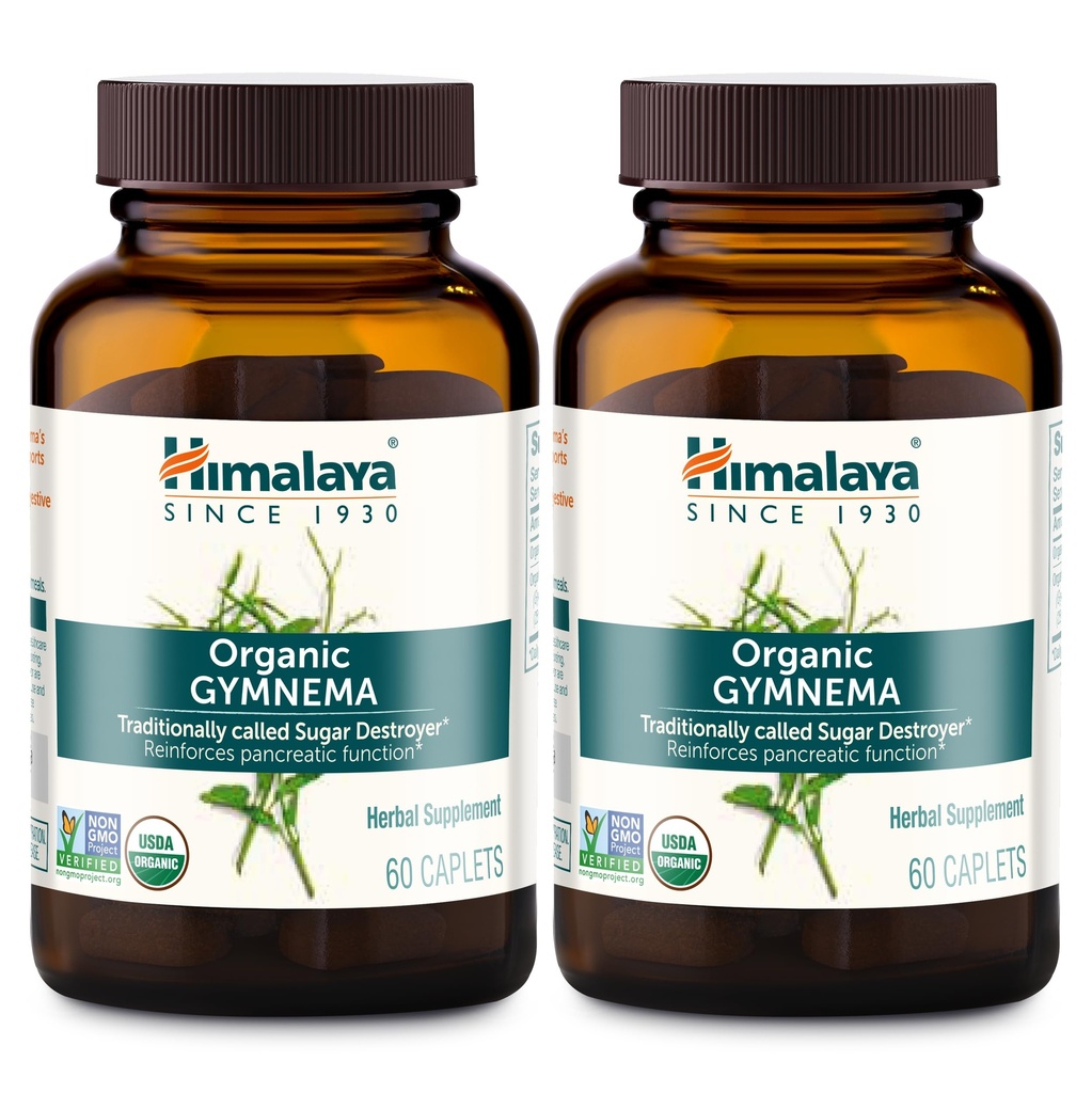 Himalaya Organic Gymnema Sylvestre - Herbal Glucose Metabolistic Support - USDA Organic, Non- GMO, Vegan, Gluten Free, 700 mg, 60 Cappets (Opakowanie 2)