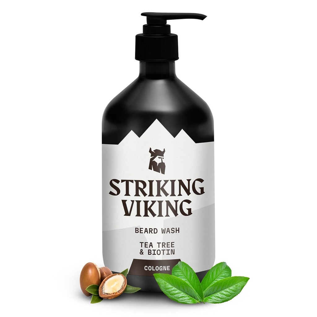 Striking Viking Beard Wash - 17 oz, Natural Tea Tree & Biotin - Kolonia Shampoo Beard paraben & siarczan wolny dla mężczyzn - głębokie czyszczenie i pielęgnacja