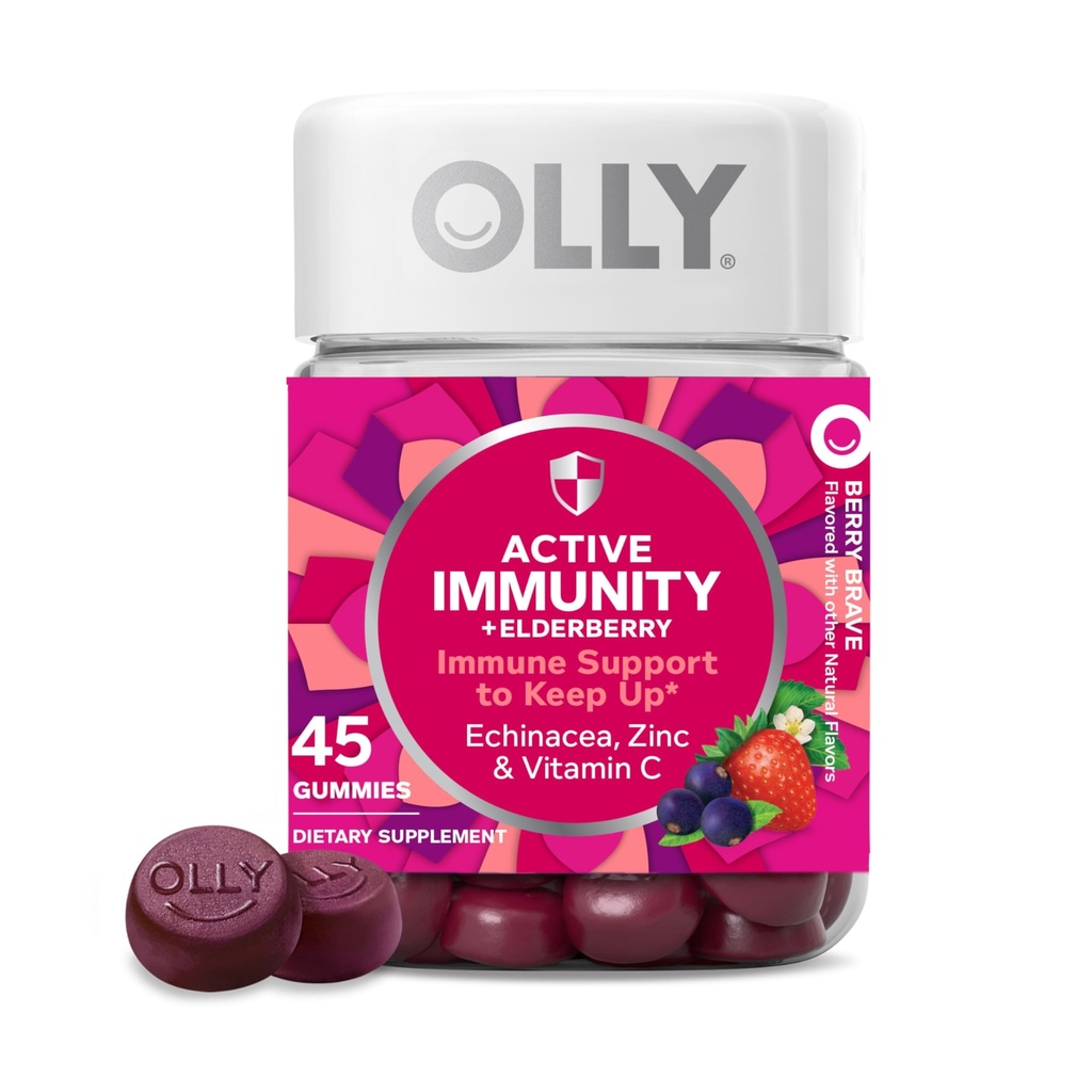 OLLY Immunitet Gummy, Wsparcie immunologiczne, Elderberry, Cynk, Witamina C, Suplement, Berry Flavor, 15 Day Supply - 45 Count