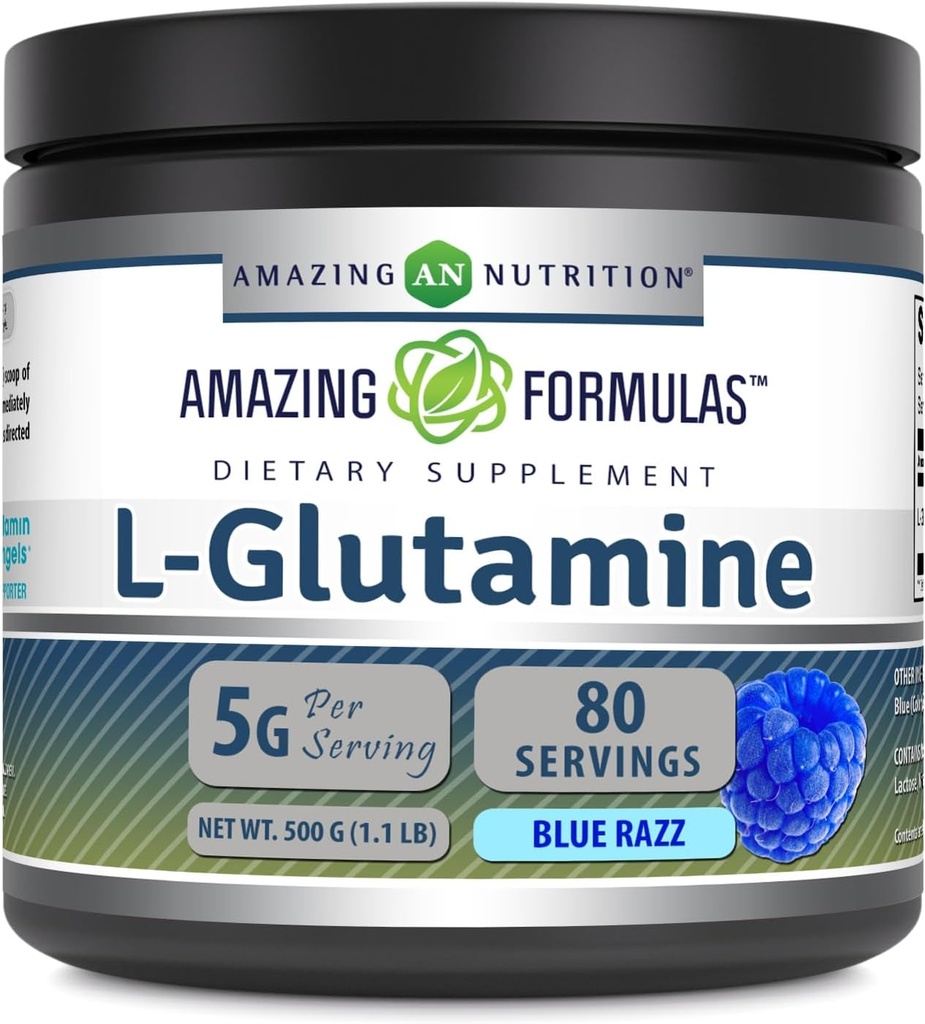 Amazing Supples L- Glutamine Proszek Bis124; Amino Acid Supplement Bis124; Non-GMO Bis124; Gluten Free 124; Made in USA (Blue Raspberry Bis124; 1.1 Lb)