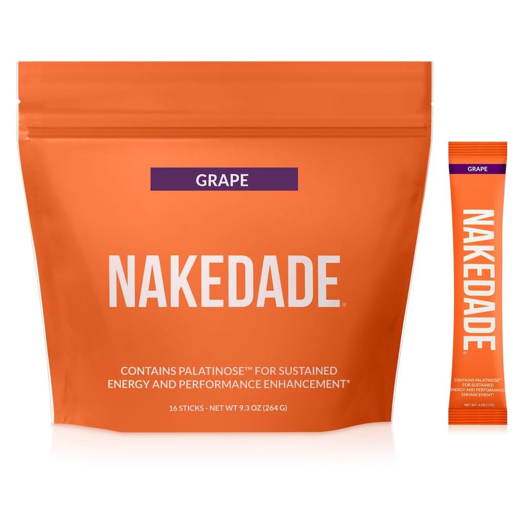 Nakedade Grape - Performance Enhancing Sports Drink Powder - Proszek elektrolitowy - Brak GMO lub sztucznych słodzików, Gluten- Free, Soy- Free, Dairy- Free - 16 Sticks