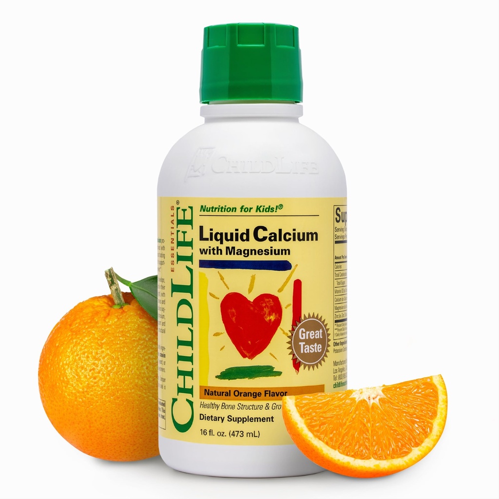 CHINDLIFE ESENTIALS płynny suplement wapnia dla dzieci - Wapń dla dzieci z magnezu, cynku i witaminy D3 - aromat pomarańczowy, 16 fl oz (1 opakowanie)