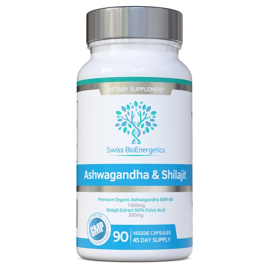 Ashwagandha & Shilajit - Ashwagandha KSM- 66 1000mg & Oczyszczony Shilajit Extract 200mg (50% kwasu Fulvic) - Brak sztucznych wypełniaczy, spoiw lub środków płynnych - Nadaje się dla Weganów