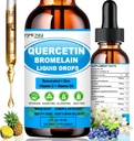Quercetin z witaminą C i cynkiem - Quercetin płynne krople - Quercetin z bromelainem - Cynk Quercetin - Suplement immunologiczny dla zdrowia układu oddechowego i odpowiedzi organizmu na alergie sporadyczne