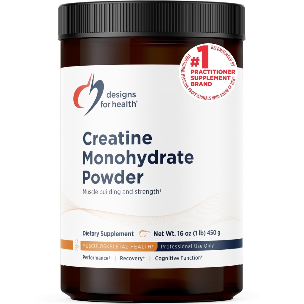Designs for Health Creatine Monohydrate Powder - Niezapalony Mikronizowany Proszek dla Kobiet i Mężczyzn do wspierania mięśni Siła, Ćwiczenia + Zdrowie mózgu, Czysty Monohydrat Creature 5g (90 Służenie)