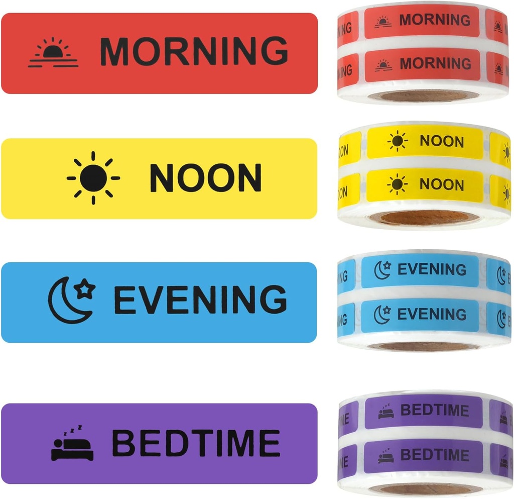 Medicine Stickers Instrukcja Medyczna Etykieta Stała Papier Etykieta AM NOON PM dla Pill Case Planner 0.4 * 1,6 cala (Morning Noon Evening Bedtime)