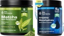 KLUCZOWE NUTRIMENTY MATCHA Proszek i Kreatyna Monohydrat Bundle - Niesłodzona Matcha Green Tea (20 Słupki) + Mikronizowany Stworzenie Proszek Suplement (60 Słupki) - Boost Energy, Focus & Performance