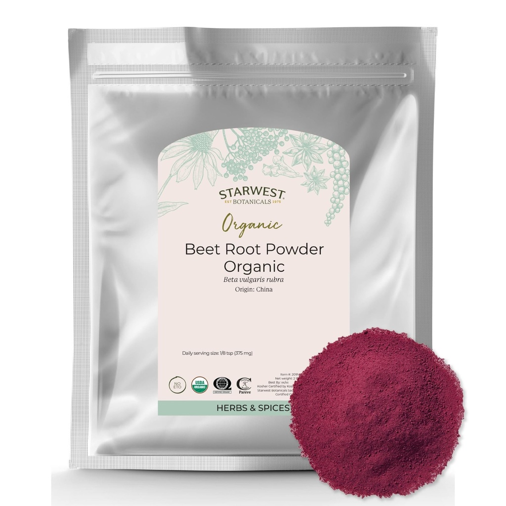 Starwest Botanicals Organic Beet Root Powder for Men & Women - Zastosowanie do soku, Smoothies, & Tea, Natural Energy Support, Ground Beet Root, Certified Kosher, Non-GMO - Bulk 2 lb Bag