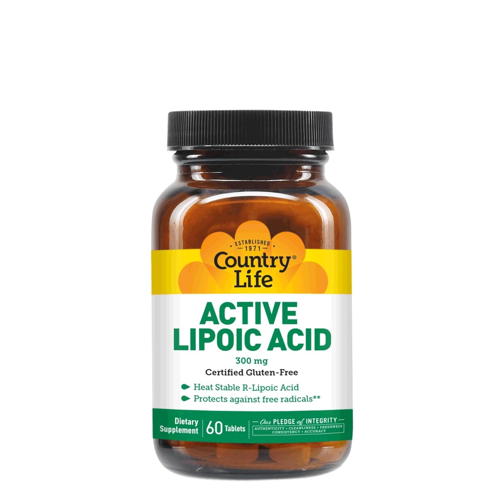 Country Life R- Alpha Lipoic Acid Complex 300mg - Alpha- Lipoic Acid 270mg & R- Lipoic Acid 30mg - Antioksydant Support - No Yeast, Corn, Wheat, Soy, Gluten, Milk - Alpha Lipoic Acid Supplement