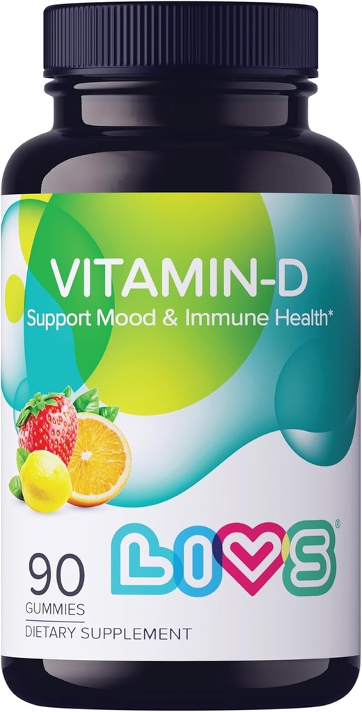LIVS Vitamin D3 Gummies 2000 IU for Women & Men – Vegan Vitamin D3 Supplement for Bone, Teeth & Immune Support – Chewable Vitamin D Gummies with Natural Lemon Berry & org Flavor – 90 Ct