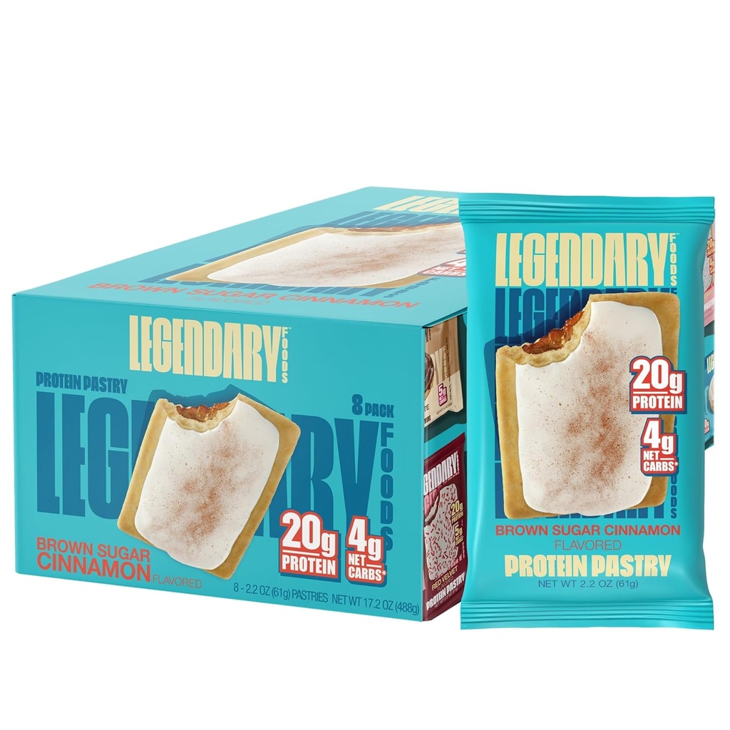 Legendarny Foods 20gr Białko Pastry 9- Pack Bundle - Niskie węglowodany Smaczne Białko Bar Cedric Keto Friendly, No Sugar Dodano wysoki poziom białka śniadanie przekąski, Gluten Darmowe Keto żywności - brązowy cukier cynamon