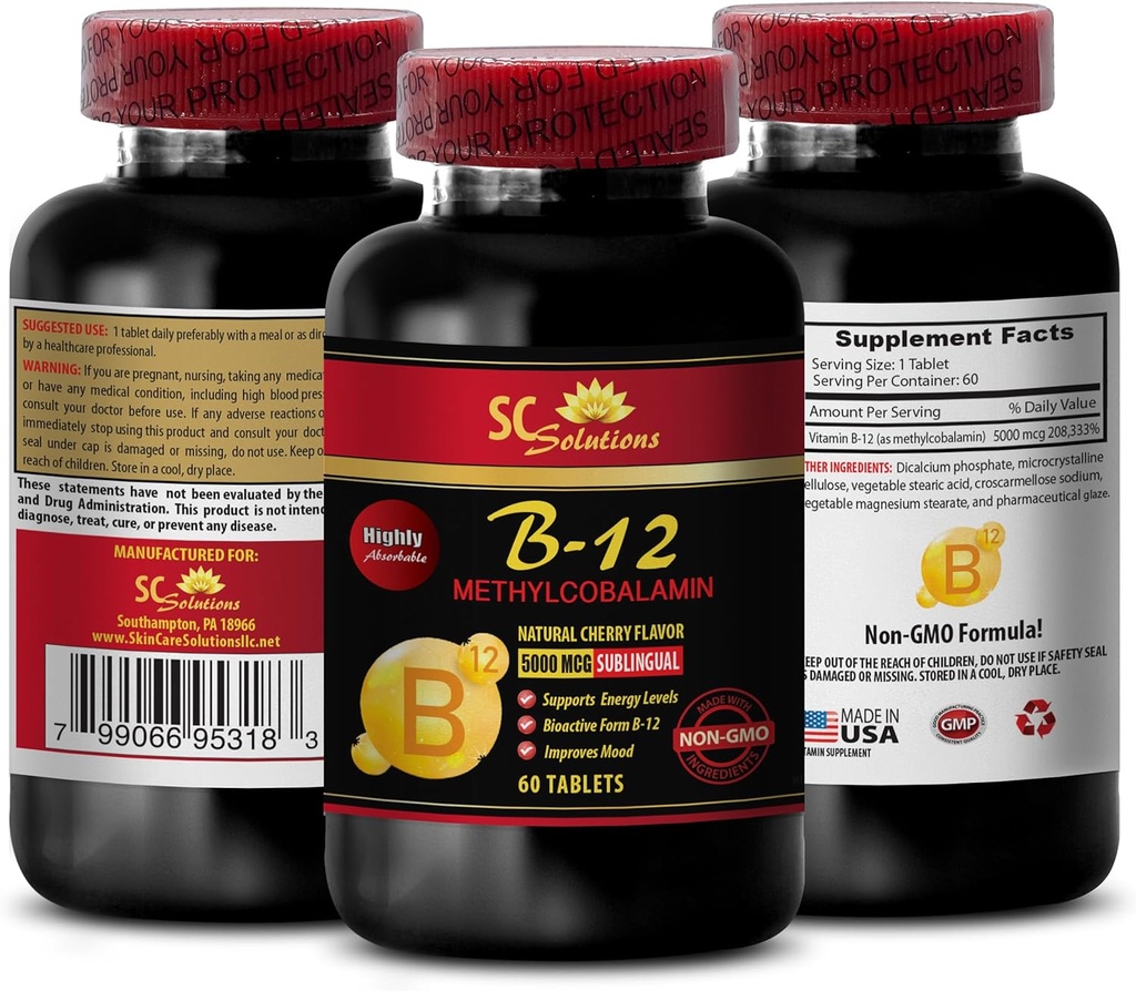 metylokobalamina kwas foliowy - METYLCOBALAMIN VITAMIN B- 12 5000 - suplementy energii dla mężczyzn powyżej 50, suplementy energii dla młodzieży, wytrzymałość & wytrzymałość, immunologiczna booster, witamina b 12 - 1 Butelka 60 Tab