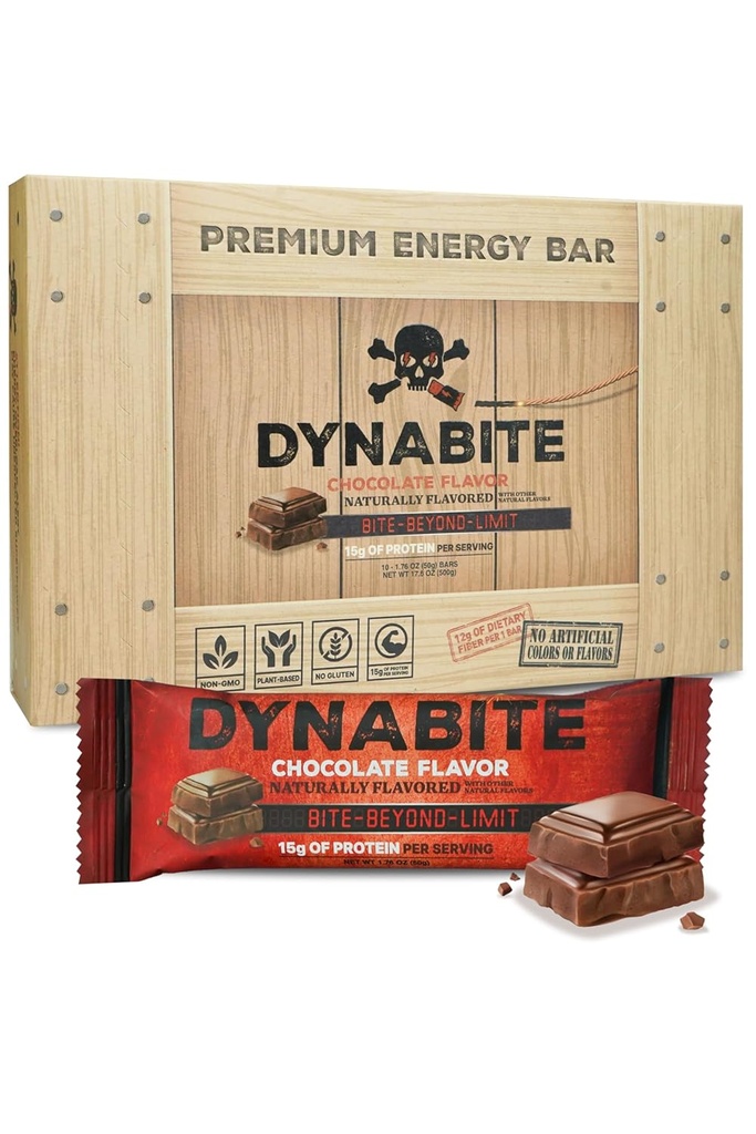 DYNABITE Premium Bary energetyczne (10 Count, Chocolate) 124; Bary białkowe niskowęglowodanowe w / na plancie oparte Składniki 124; Batoniki spożywcze bez glutenu 124; Bary z białkiem zerowym