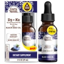 GuruNanda Black Seed Oil, Cold- Pressed Nigella Sativa - Bogaty w witaminy D3 5000 jednostek, K2 & E, Wysoki Thymochinon 124; Potężny przeciwutleniacz do immunologicznego wsparcia, Non-GMO, 2 Fl.oz